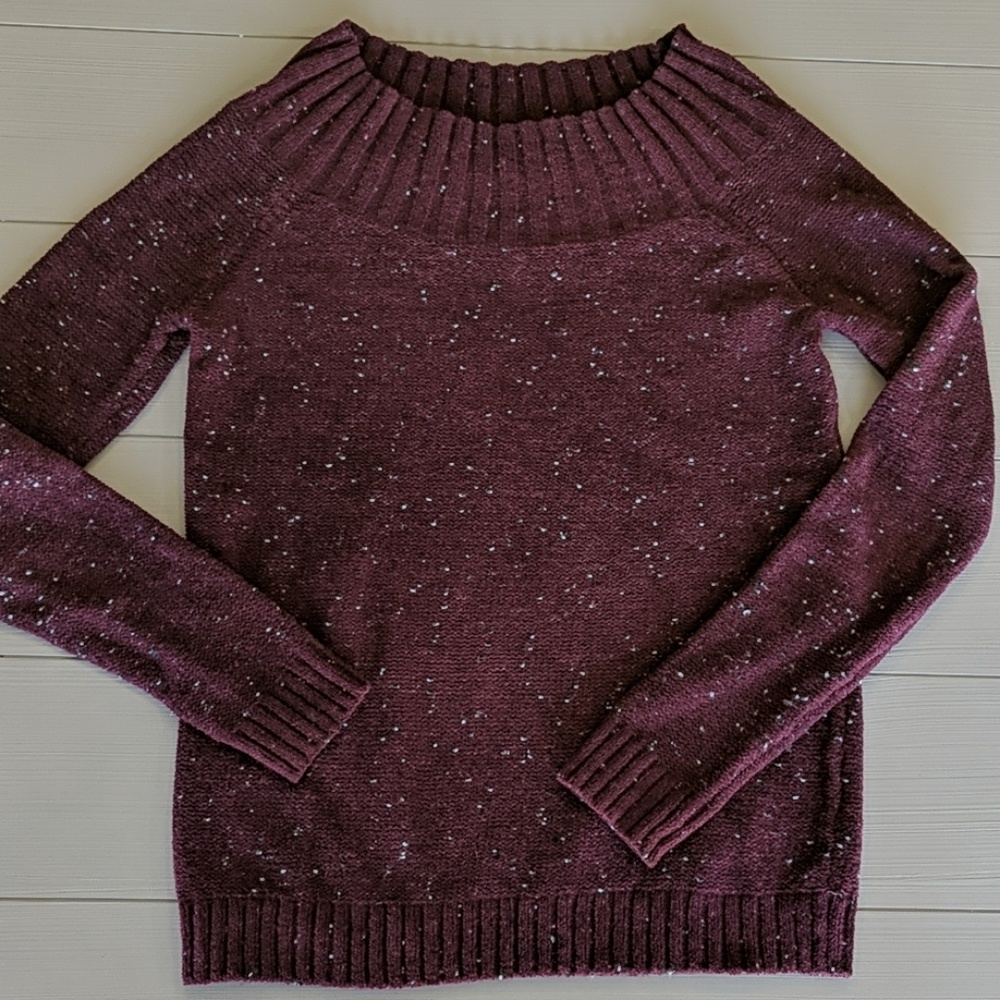Hinge Boat Neck Speckled Dark Purple/Plum Sweater Size Small S